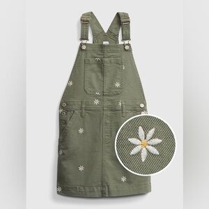 GAP Kids Olive Girl's Overall Dress with Embroidered Floral Accents Size Small